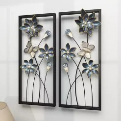 Blue Floral and Butterfly Wall Plaques, Set of 2