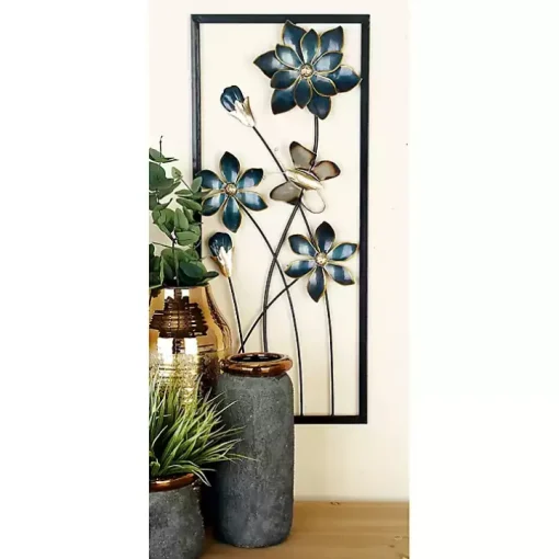 Blue Floral and Butterfly Wall Plaques, Set of 2