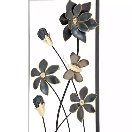 Blue Floral and Butterfly Wall Plaques, Set of 2