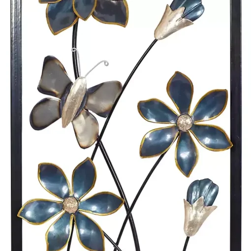 Blue Floral and Butterfly Wall Plaques, Set of 2
