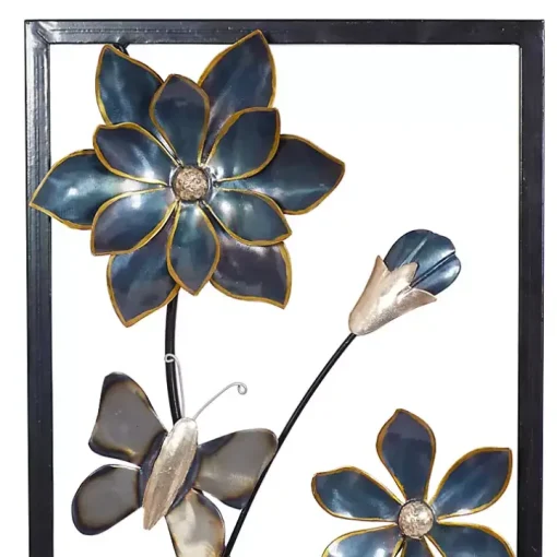 Blue Floral and Butterfly Wall Plaques, Set of 2