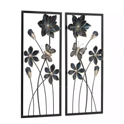 Blue Floral and Butterfly Wall Plaques, Set of 2