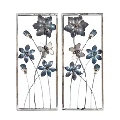 Blue Floral and Butterfly Wall Plaques, Set of 2