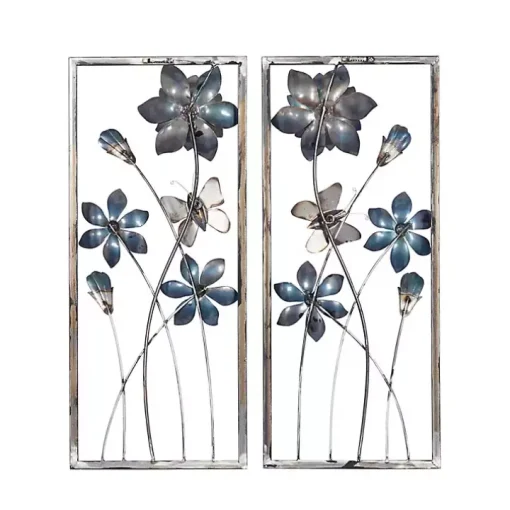 Blue Floral and Butterfly Wall Plaques, Set of 2