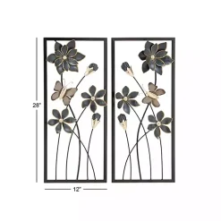 Blue Floral and Butterfly Wall Plaques, Set of 2