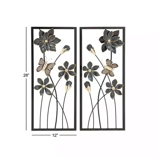Blue Floral and Butterfly Wall Plaques, Set of 2
