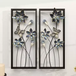Blue Floral and Butterfly Wall Plaques, Set of 2