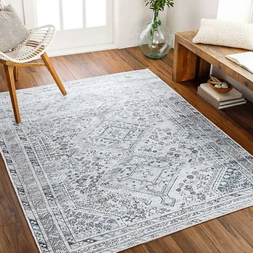 Blue Traditional Washable Area Rug, 5x7