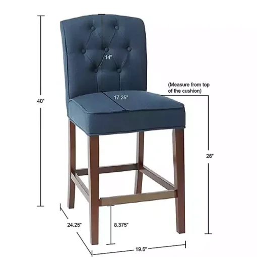 Blue Tufted Upholstered Wood Counter Stool