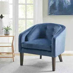 Blue Velvet Tufted Midcentury Modern Accent Chair