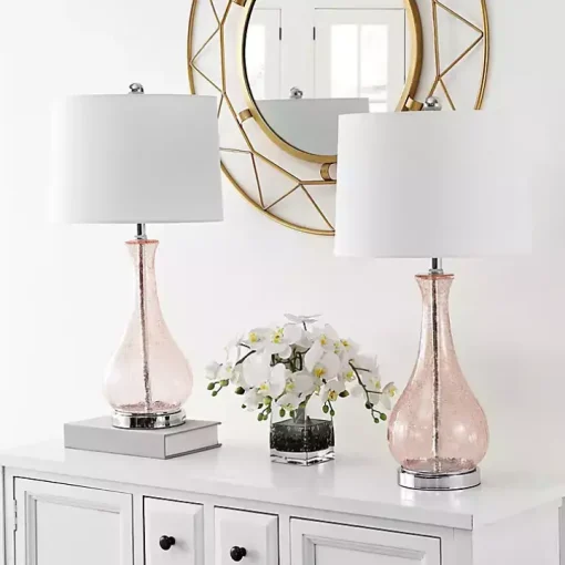 Blush Crackle Glass Teardrop Table Lamp