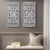 Botanical Wood Carved Panel Wall Plaques, Set of 2