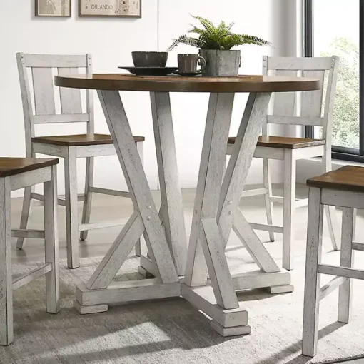 Brown and Antique White Wood Counter Table