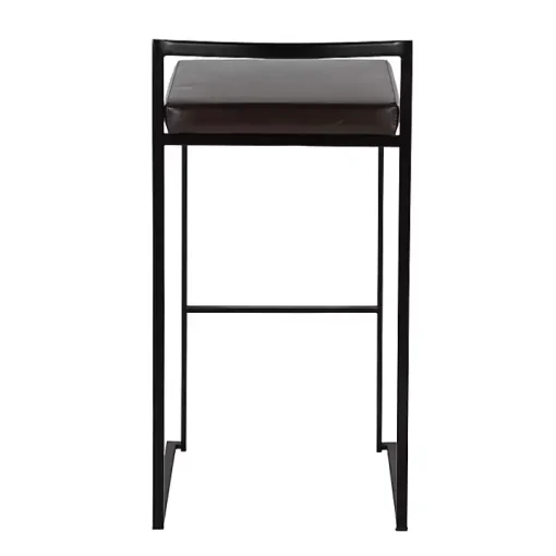 Brown Faux Leather Stackable Bar Stools, Set of 2