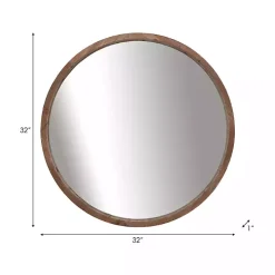 Brown Fir Wood Round Wall Mirror