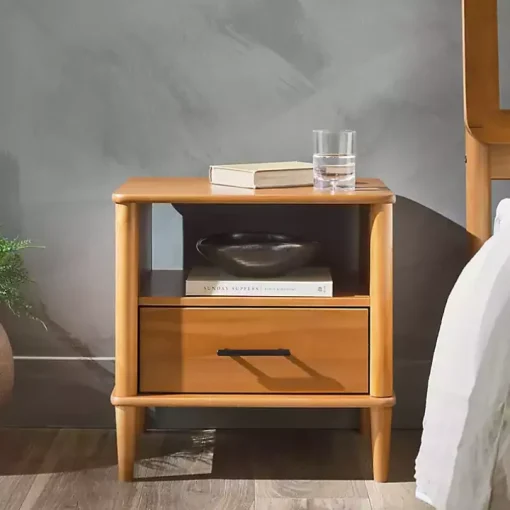 Caramel Brown Wood Cubby Nightstand