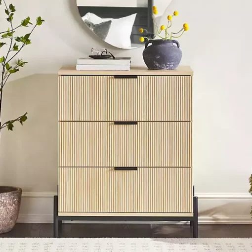 Coastal Oak Reeded 3-Drawer Dresser