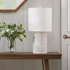 Cream Embossed Floral Table Lamp