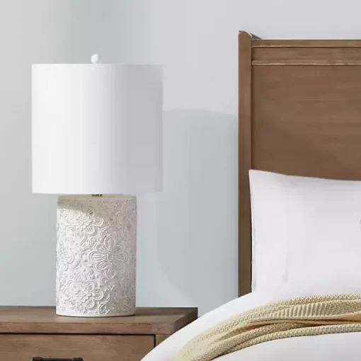 Cream Embossed Floral Table Lamp