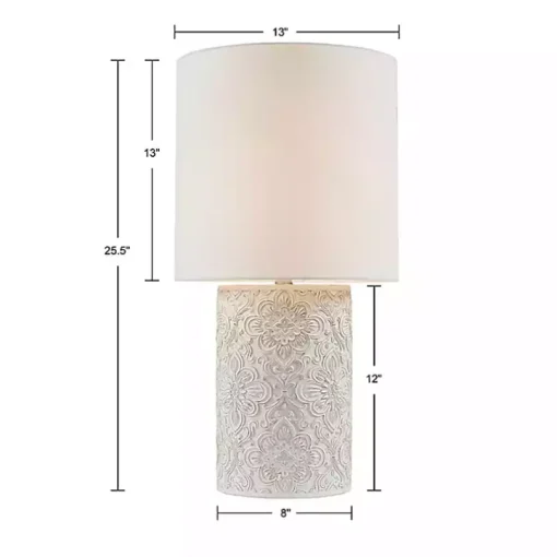 Cream Embossed Floral Table Lamp