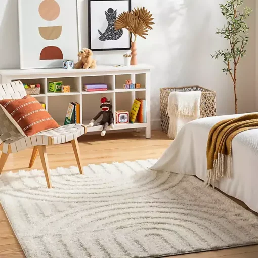 Cream Modern Curve Area Rug, 6x9