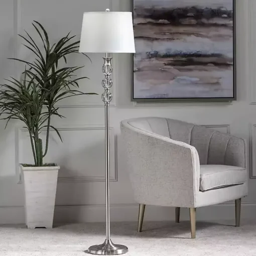 Crystal and Silver Metal Floor Lamp