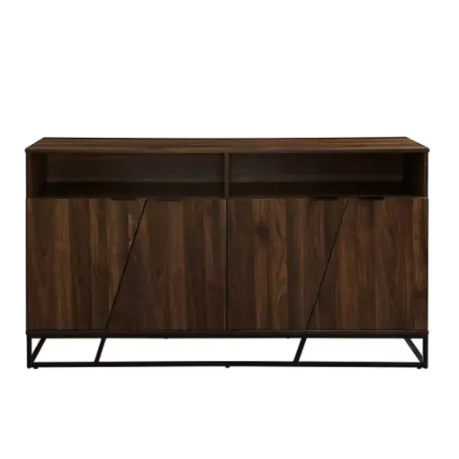 Dark Walnut Angled Door Wooden Sideboard Cabinet