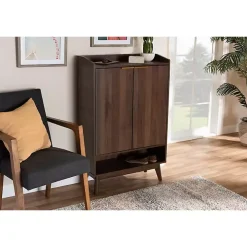 Dark Walnut 5-Shelf Wooden Shoe Cabinet