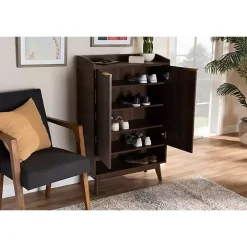 Dark Walnut 5-Shelf Wooden Shoe Cabinet