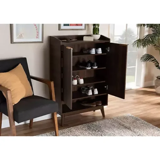 Dark Walnut 5-Shelf Wooden Shoe Cabinet