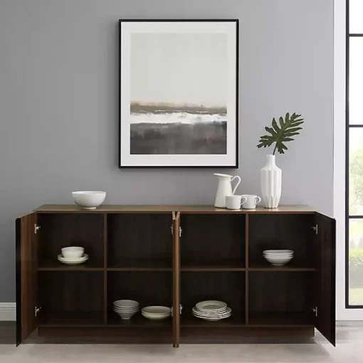 Dark Walnut Wood and Black Metal Sideboard