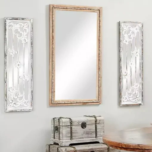 Distressed Brown Beaded Wall Mirror