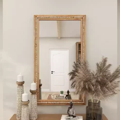 Distressed Brown Beaded Wall Mirror