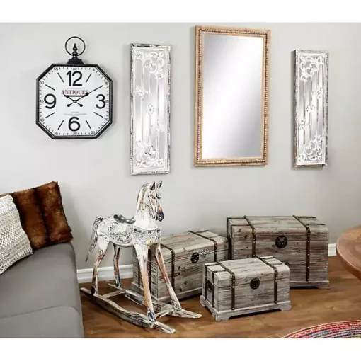 Distressed Brown Beaded Wall Mirror