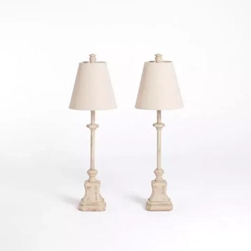 Distressed Cream Buffet Lamps, Set of 2