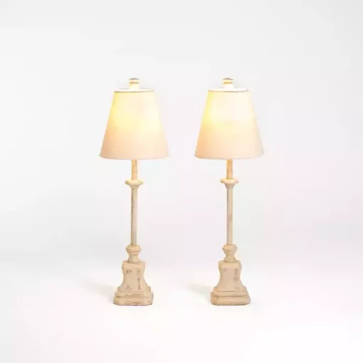 Distressed Cream Buffet Lamps, Set of 2