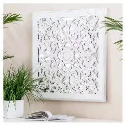 Distressed Cream Carved Floral Medallion Mirror