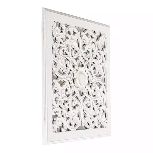 Distressed Cream Carved Floral Medallion Mirror