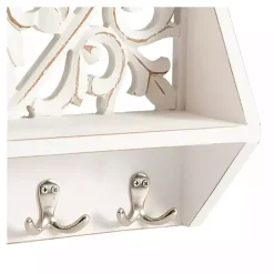 Distressed White Floral Carved Wall Shelf