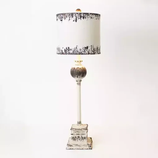 Distressed White Square Base Buffet Lamp