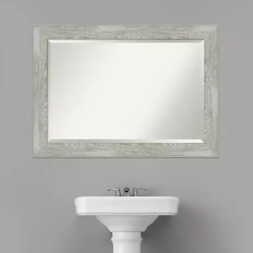 Dove Gray Scoop Frame Beveled Mirror, 42x30 in.