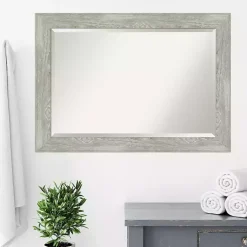 Dove Gray Scoop Frame Beveled Mirror, 42x30 in.