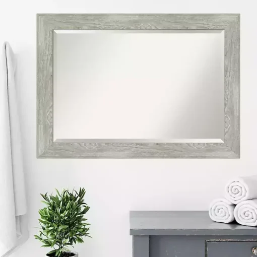 Dove Gray Scoop Frame Beveled Mirror, 42x30 in.