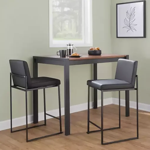 Fiji Black Faux Leather Counter Stools, Set of 3
