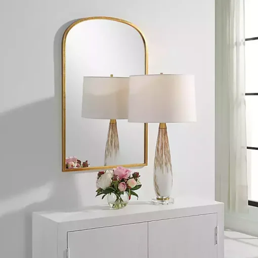Gold Simple Round Top Wall Mirror