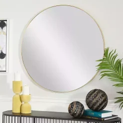 Gold Wood Round Frame Mirror