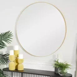 Gold Wood Round Frame Mirror