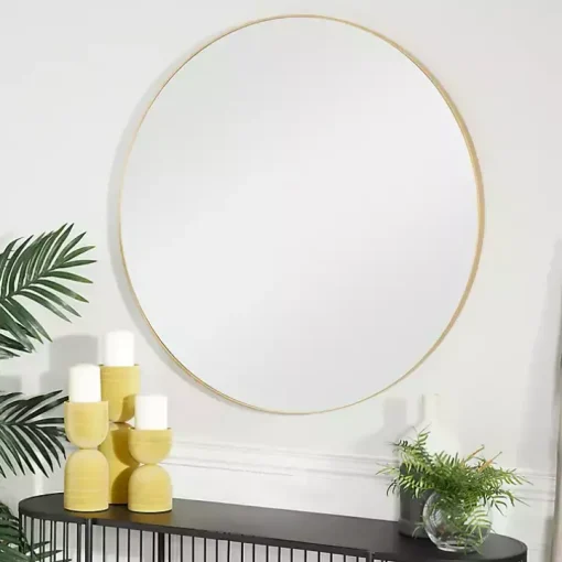 Gold Wood Round Frame Mirror