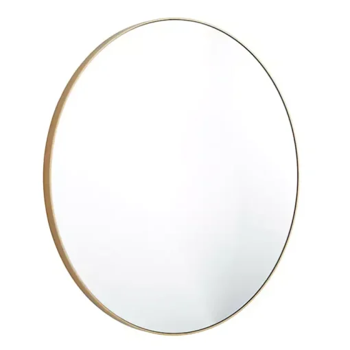 Gold Wood Round Frame Mirror