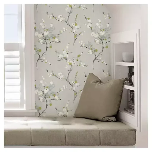 Gray Japanese Blossom Peel & Stick Wallpaper